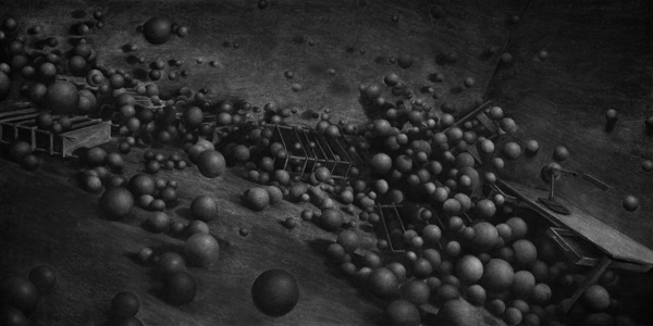 Levi van Veluw | Spheres, 240 x 120cm, Charcoal on paper, 2013