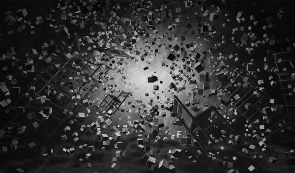 Levi van Veluw | Implosion, 205 x 120cm, Charcoal on paper, 2013